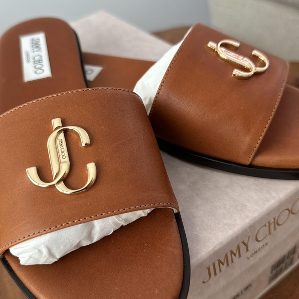 Jimmy Choo Tan Slide Sandals - Picture 3 of 5